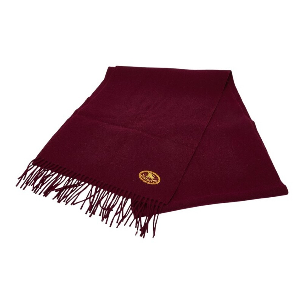Burberry logo embroidered scarf, wine red/burgundy wool, women's.